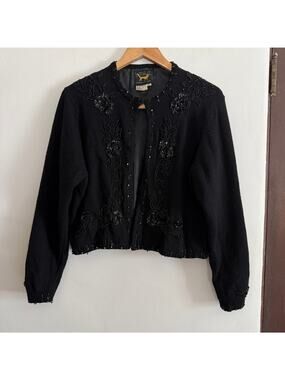 I DID IT | Vintage Black Lambswool / Angora Beaded Lined Cardigan | Medium